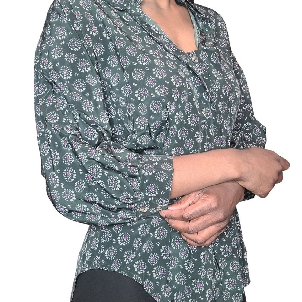 Line & Dot Floral Button Down Blouse